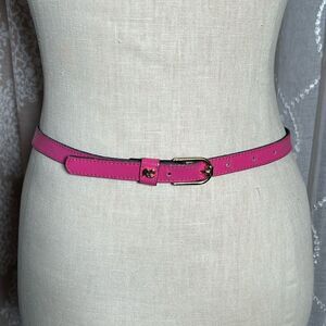 Pink Leather Skinny Belt With Gold Buckle